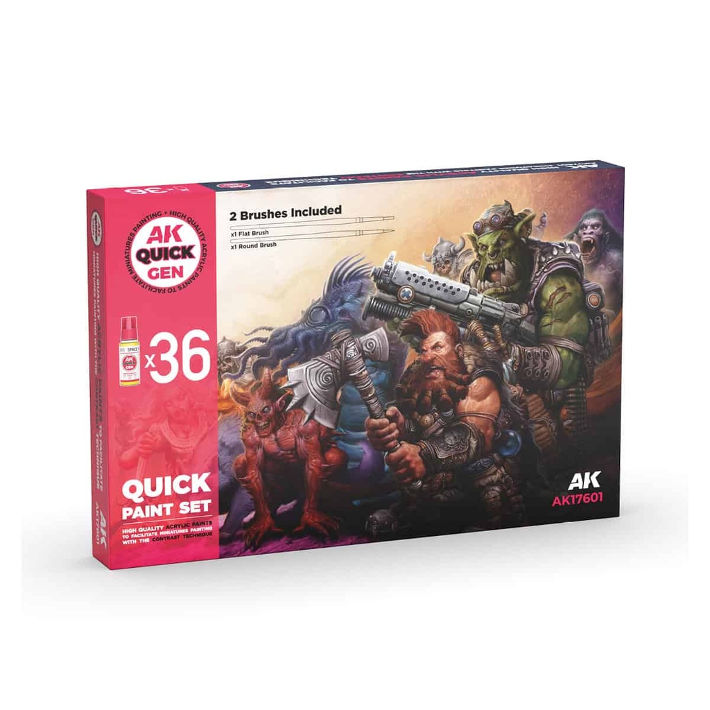 Ak17601 Quick Paint Set 36 Quick Gen Colors (2 Brushes) Set 36 Ref.
