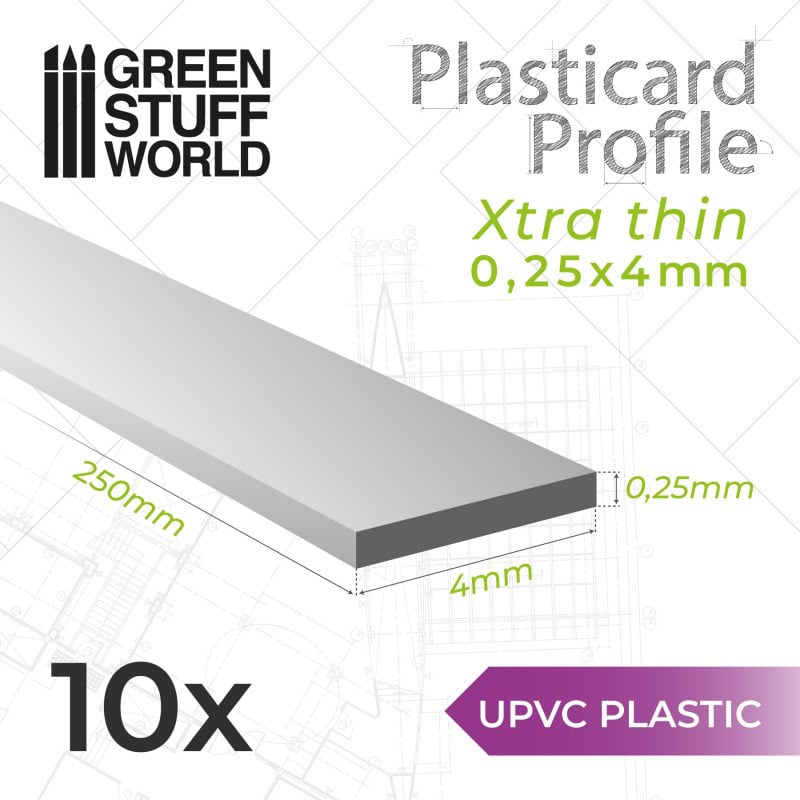 Perfil Plasticard uPVC - Ultra Finas 0.25mm x 4mm