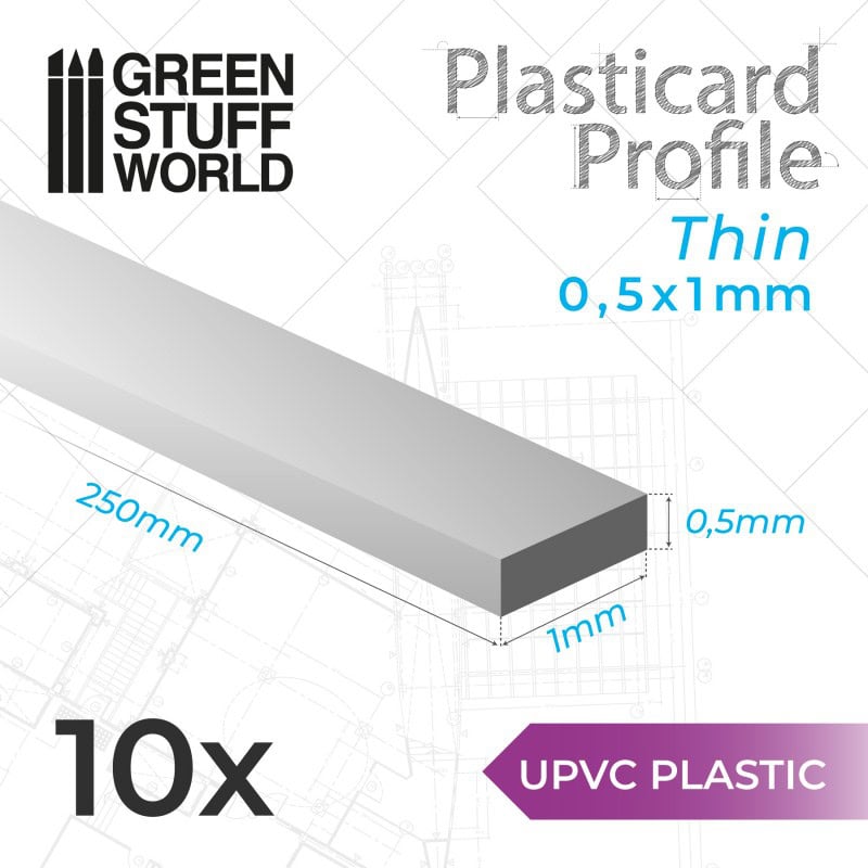 Perfil Plasticard uPVC - Fino 0.50mm x 1mm