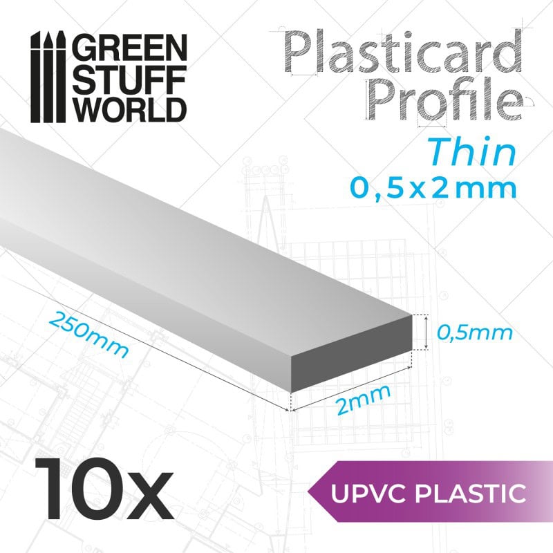 Perfil Plasticard uPVC - Fino 0.50mm x 2mm
