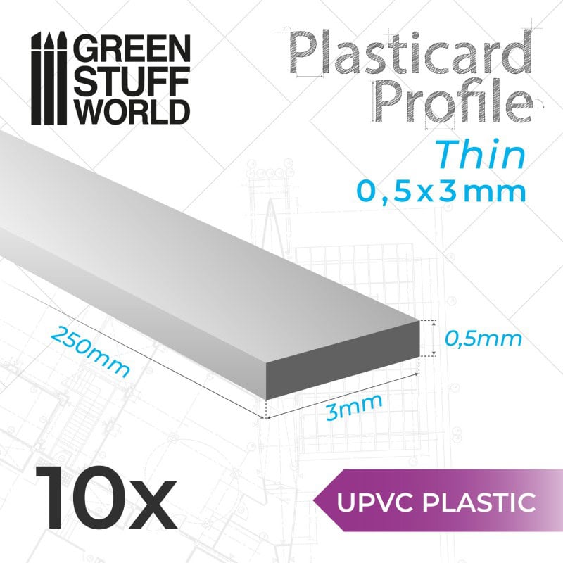 Perfil Plasticard uPVC - Fino 0.50mm x 3mm