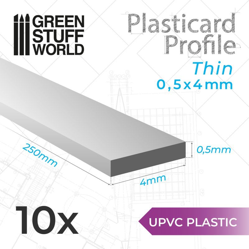 Perfil Plasticard uPVC - Fino 0.50mm x 4mm