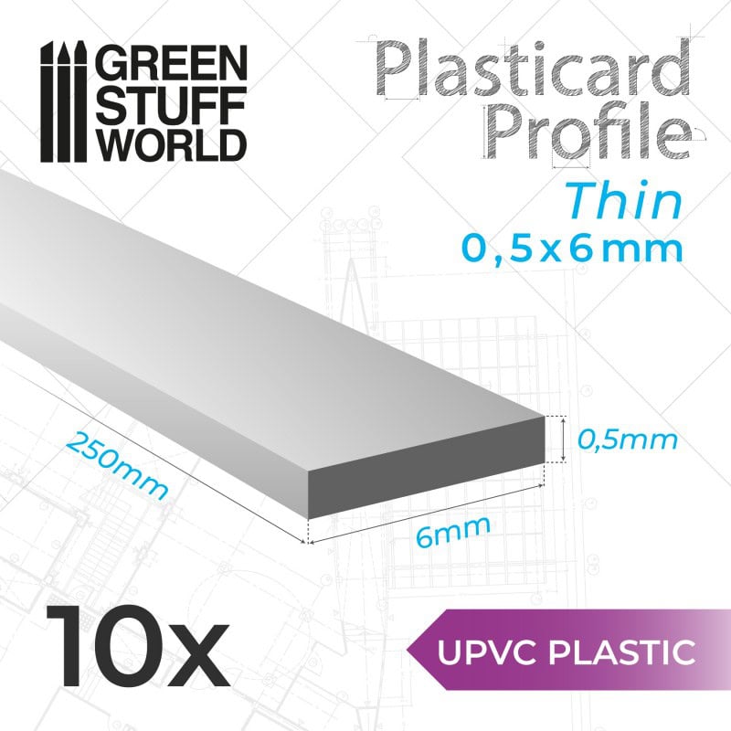 Perfil Plasticard uPVC - Fino 0.50mm x 6mm