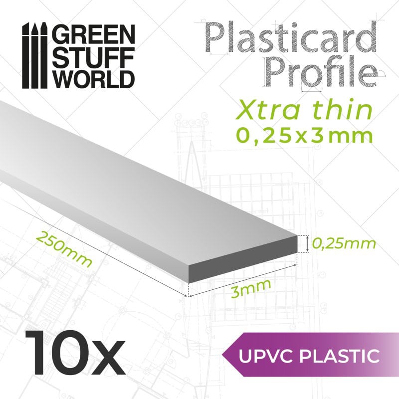 Perfil Plasticard uPVC - Ultra Finas 0.25mm x 3mm