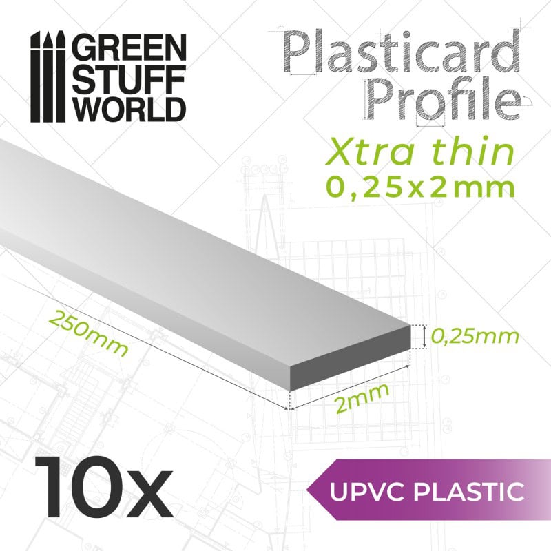 Perfil Plasticard uPVC - Ultra Finas 0.25mm x 2mm