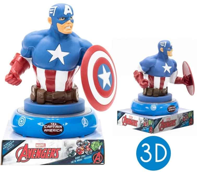 Lampara De Noche Figura 3D Capitan America 25cm.
