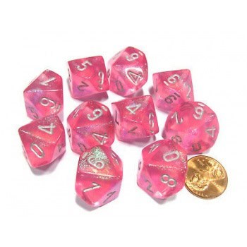 Chessex Borealis Pink/silver Luminary Set of Ten d10s