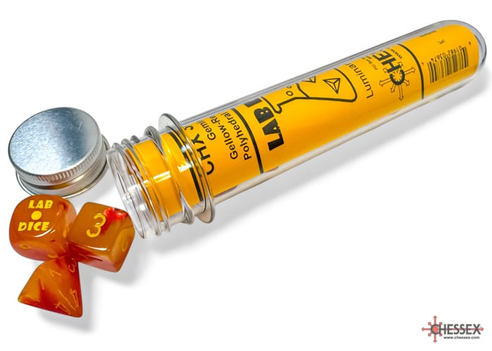 Lab Dice 8 - Gemini Gellow-Red/yellow Polyhedral Luminary 7-Dice Set (with bonus die)