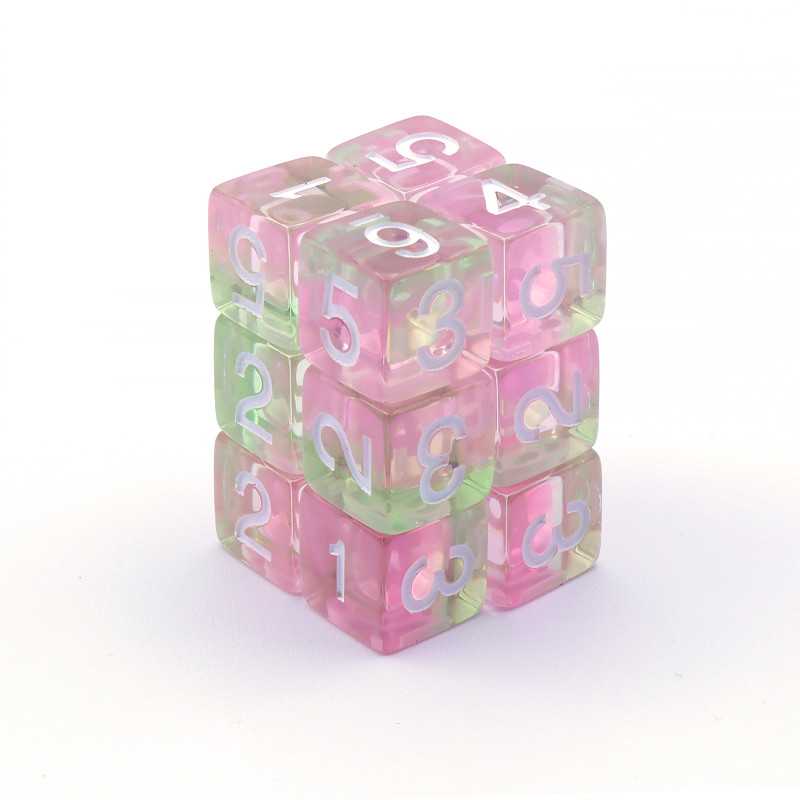 12x Dados D6 16mm Rosa Claro