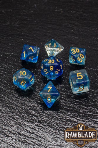 Set Dados 7 Unidades Rawblade Transparent Gal Azul