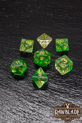 Set Dados 7 Unidaes Rawblade Transparent Gal Verde