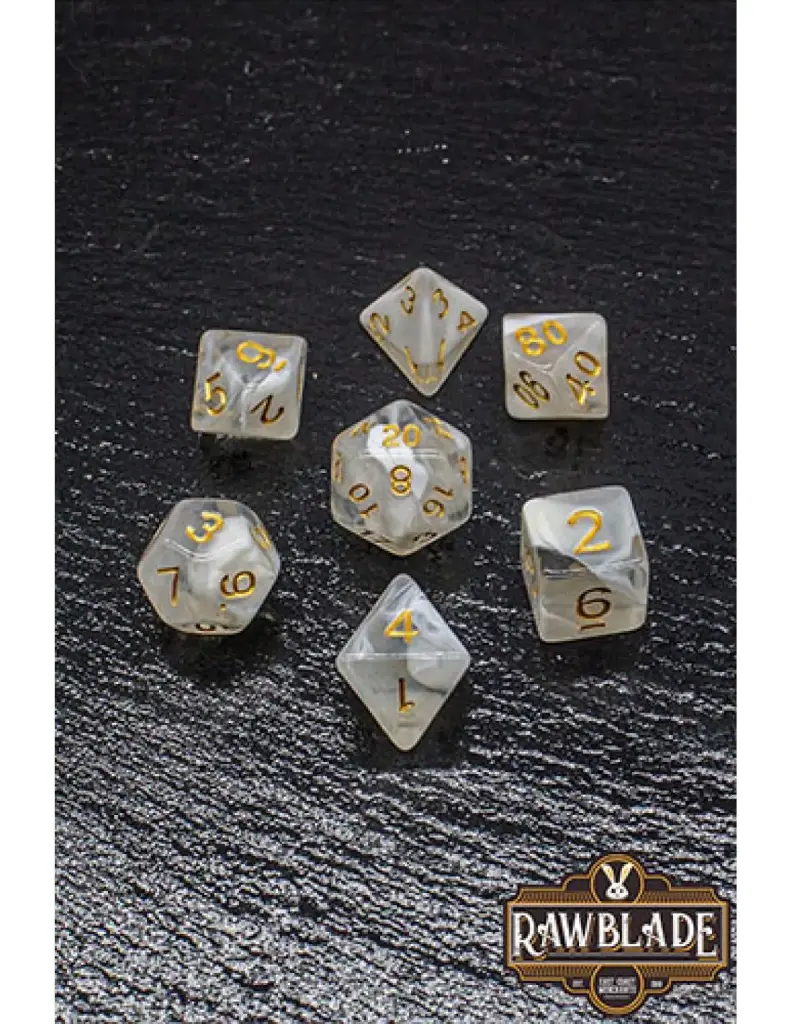 [RW-DT06] Set Dados 7 Unidades Rawblade Acrylic Marble Transparentes