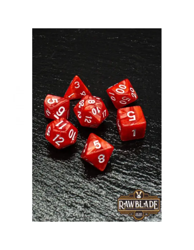Set Dados 7 Unidades Rawblade Marble Rojo