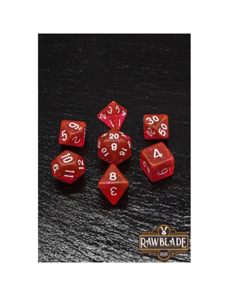 [RW-GL11] Set De Dados 7 Unidades Rawblade Glitter  Rojo
