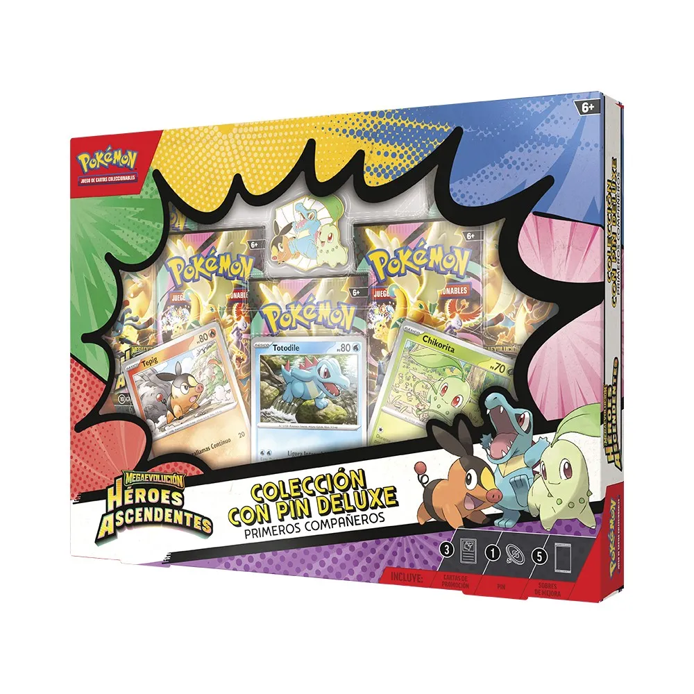 Pokémon: Colección con pin deluxe Primeros Compañeros de Megaevolución-Héroes Ascendentes de JCC (SPA)