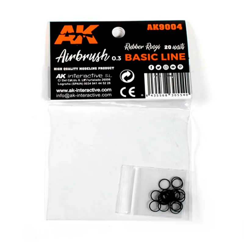AK9004 Anillas De Goma (20 Unidades) Para Aerógrafo AK  Airbrush Basic Line 0.3