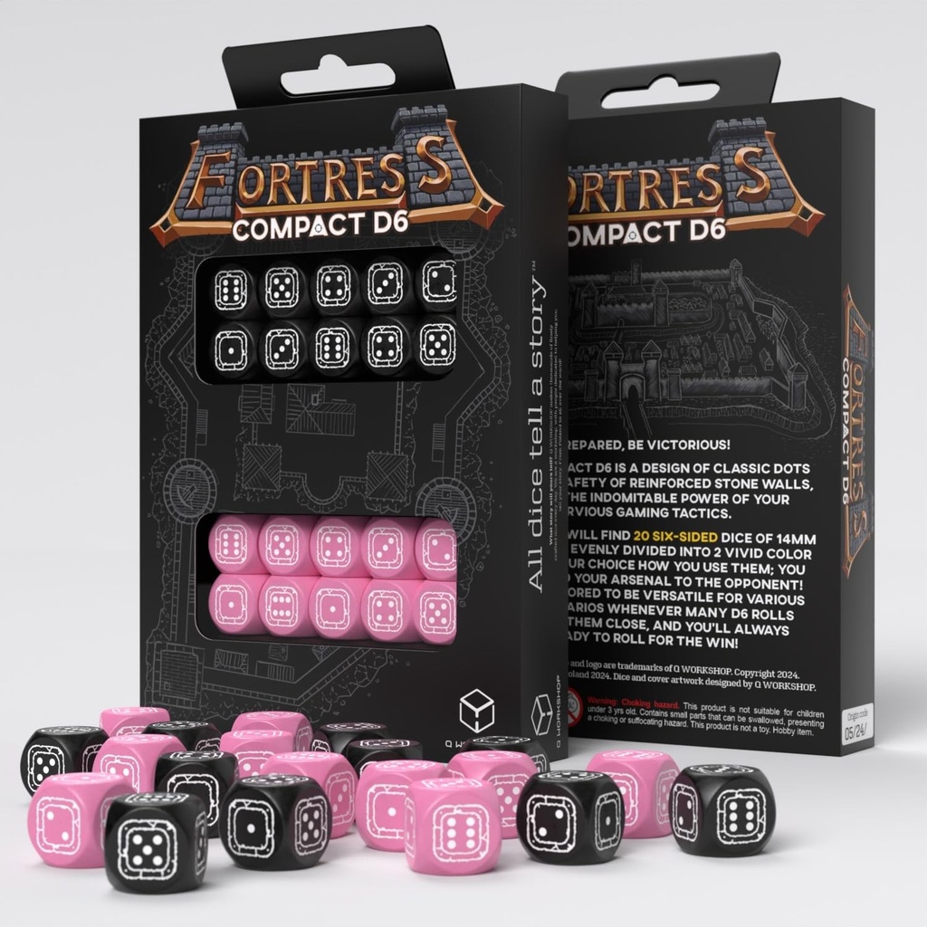 [STCB05] Set Dados Fortress compact D6 Set Negro y Rosa (20 Dados De 6 Caras)