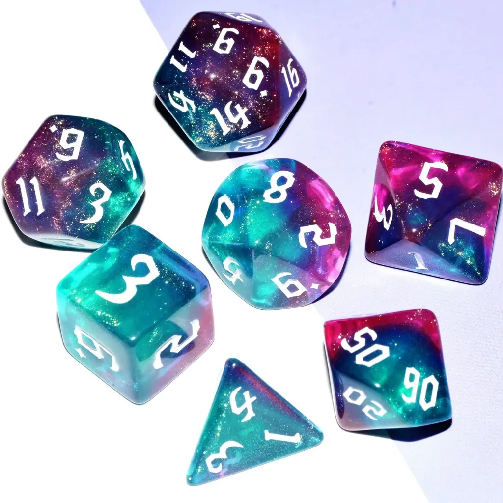 [RW-dp01] Set De Dados 7 Unidades Rawblade Gothic Galaxy Azul Y Verde