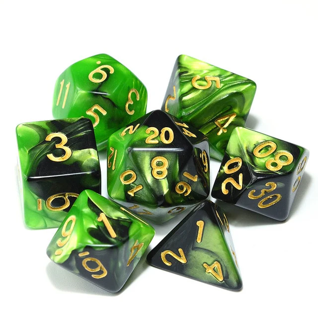 Set De Dados 7 Unidades Rawblade Marble Verde Y Blanco