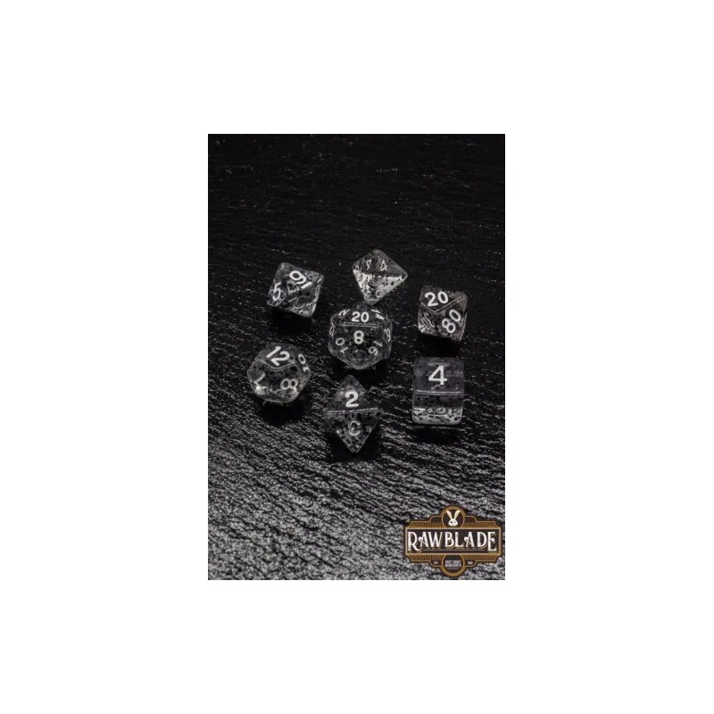 [RW-mgsg06] Set De Dados 7 Unidades Rawblade Transparent Glitter Negro