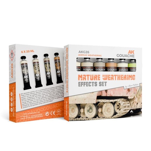 AK Interactive AKG26 Gouache: Nature Weathering Effects Set (6 X 20ml Tubes)